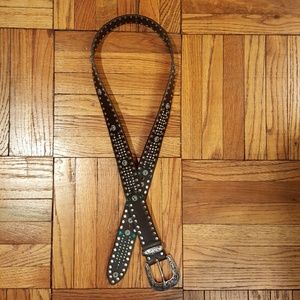 NANNI Women's Black Leather Studded Belt - 90/36